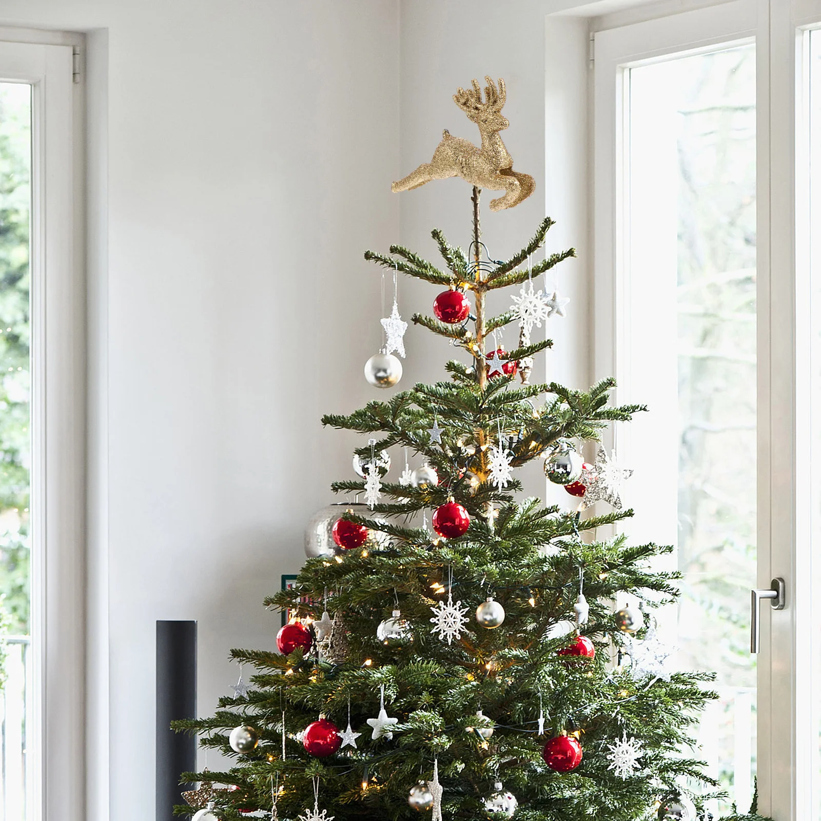 

12Pcs Christmas Tree Topper Shiny Glitter Treetop Ornament for Holiday Party Decoration Tree Topper