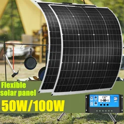 Flexible 2PCS 50W Solar Panel 12V/24V Solar System Accessory Solar Controller 30A Solar Cells 100W/200W Camping Kits Power Bank