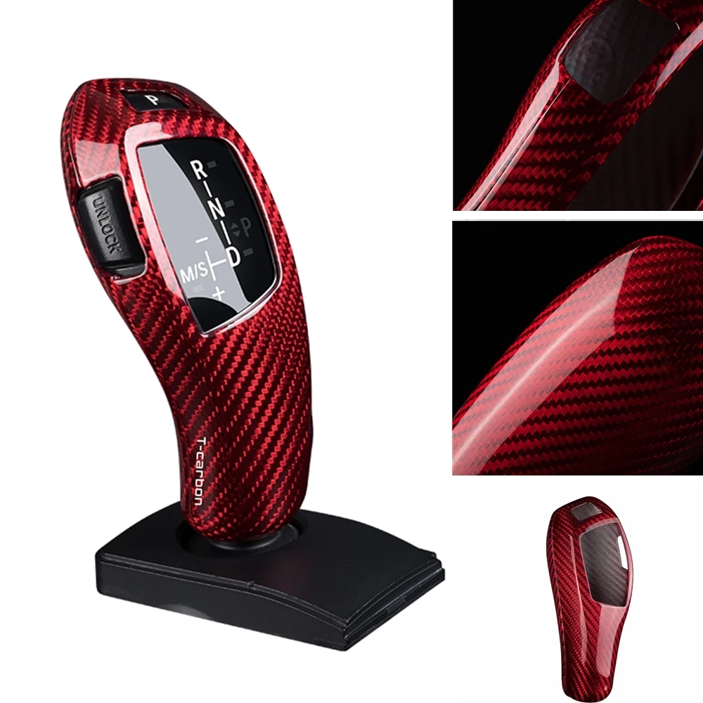 

For BMW F20 F22 F30 F32 F10 F12 F01 X5 2009+ Real Carbon Fiber Gear Shift Head Lever Knob Cover Trim Black/Red Case Cap Shell