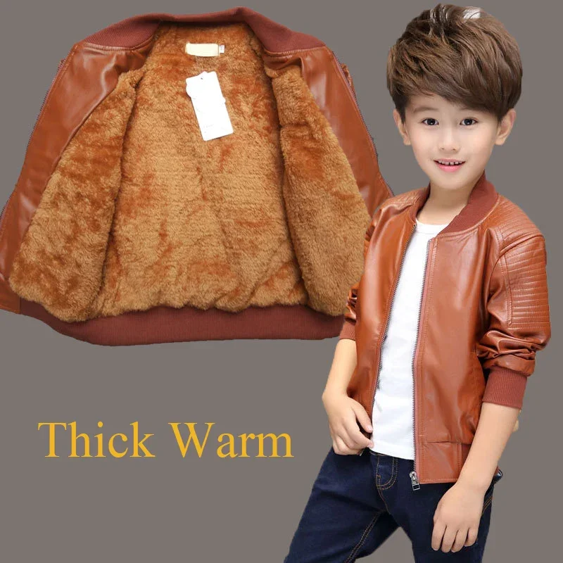 

Children Boy Coat PU Leather Kids Outwear Spring Winter Casual Jacket For Boys Windbreak Black Brown TZ145