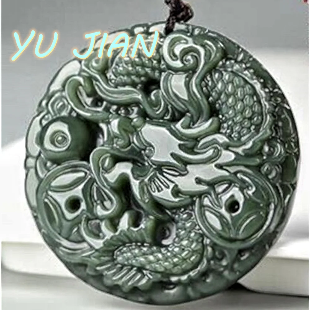 

New Pure Hand-carved Panlong Exquisite Noble Jade Pendant Perfect Necklace Beads Chain Hetian-jade Fine Jewelry