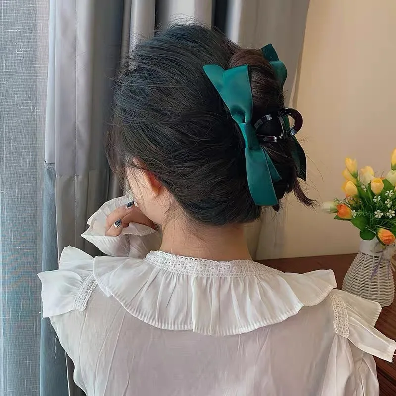 Pince à cheveux double face en velours avec nœud, grande pince requin, coiffure à l'arrière de la tête, accessoires pour cheveux