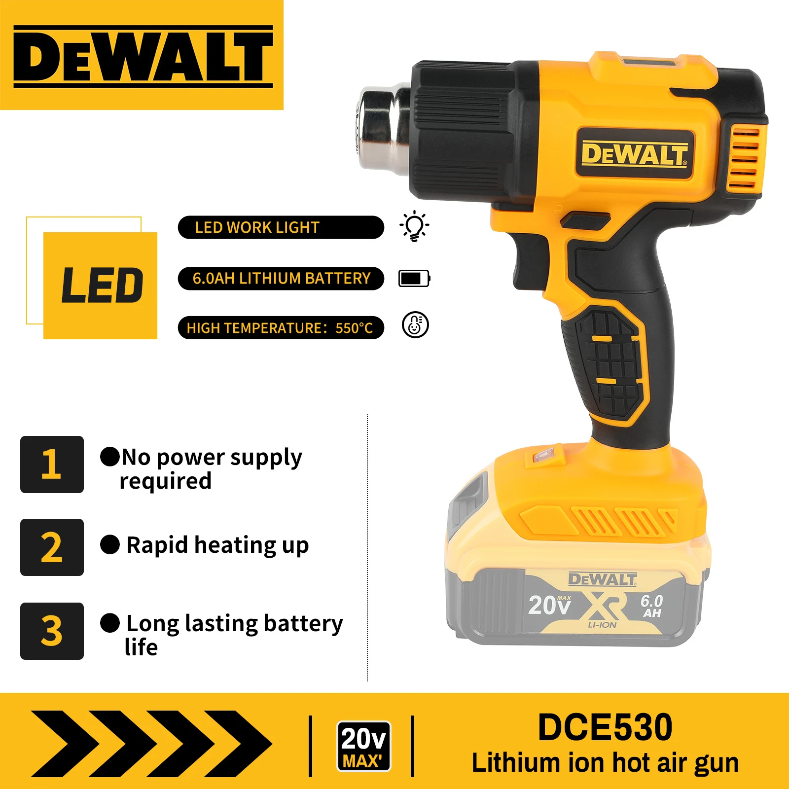 

DEWALT 18 В 21 В тепловая пушка инструмент для термоусадочной упаковки беспроводной фен электрический осушитель воздуха паяльный термовентилятор для DeWalt