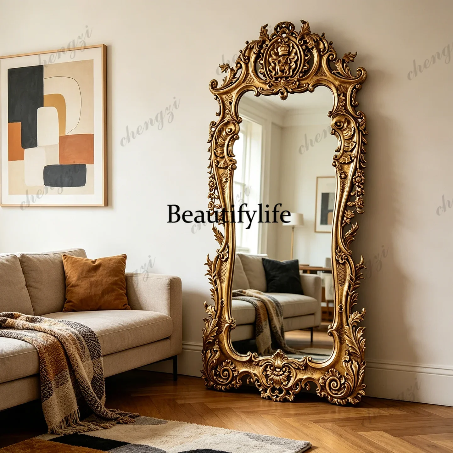 Y136 Y136 French retro American wall-mounted fitting mirror European luxury clothing store floor-to-ceiling full-length mirror