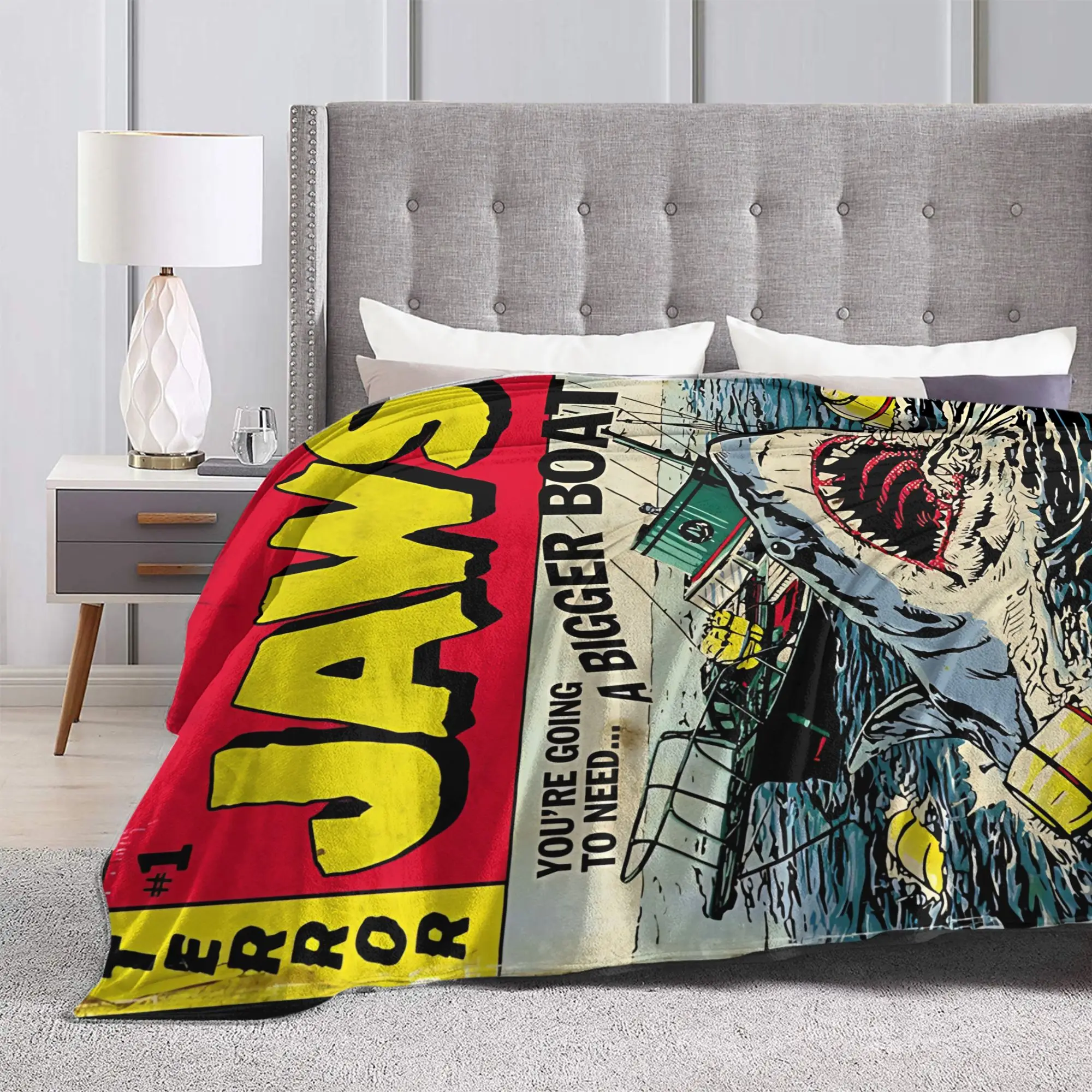 Jaws Comic Book Cover Blanket  Flannel Funny Warm Throw Blanket for Home Spring/Autumn