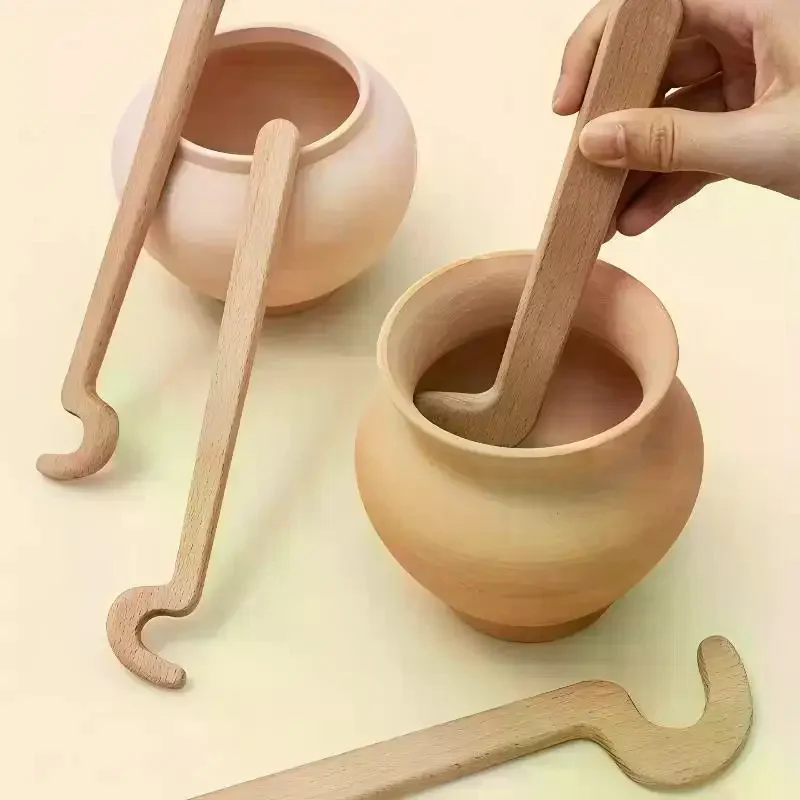 Pottery Tools Wooden Long Handle Blank Elongated Pot Auxiliary Ceramic Bottle DIY Hand Elongated Smooth Modeling Tool