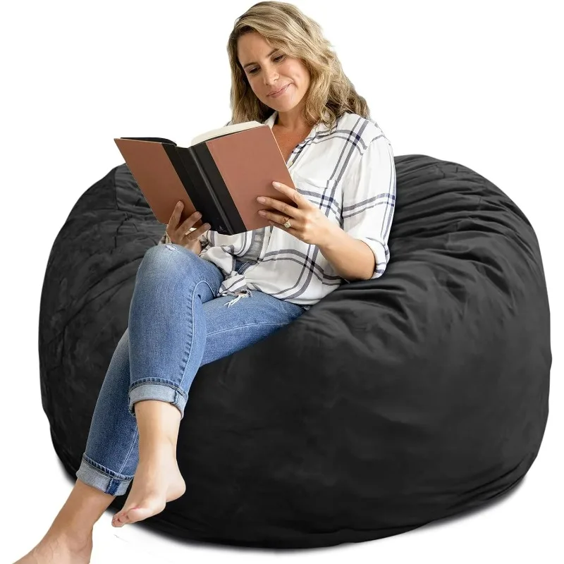 

Bean Bag Chair 4Ft, Memory Foam Filled, Removable Velvet Cover, Giant Bean Bag Chairs for Adults and Teens, Round Sofa Chair