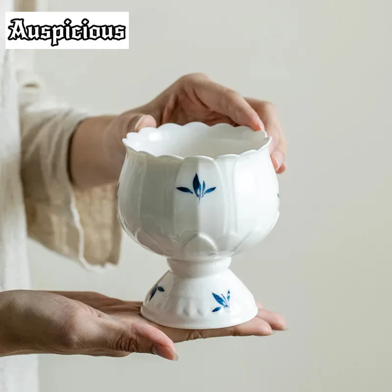 

Pure Hand-painted Butterfly Orchid Tea Washing Basin High Foot Precious Lotus Lamp Censer Burner Tea Residue Barrel Ornaments