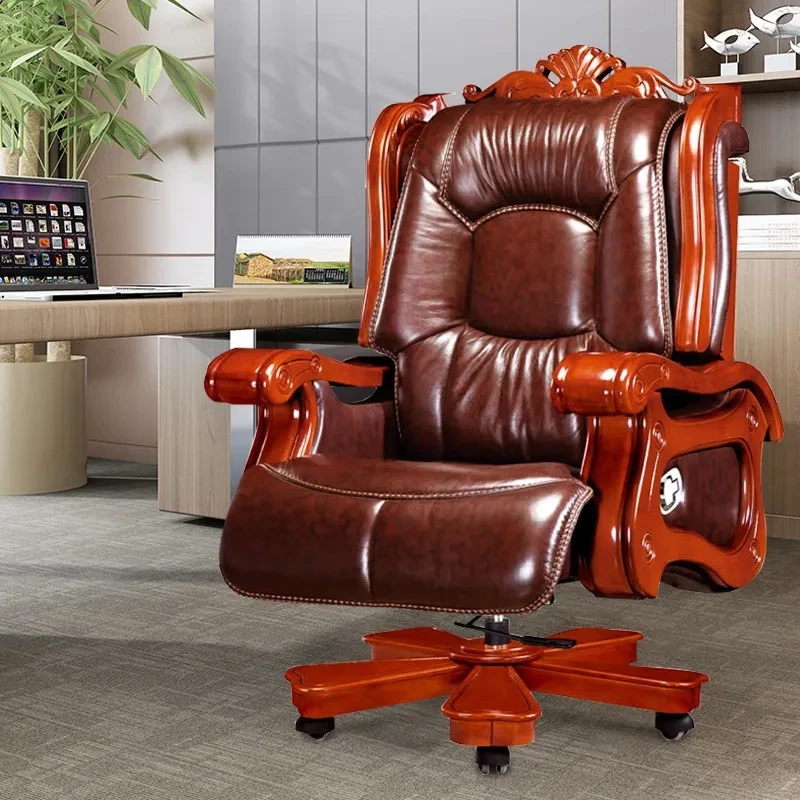 Chine Style Solid Wood Leather Strength Factory Production Office Furniture Mahogany Executive Chair