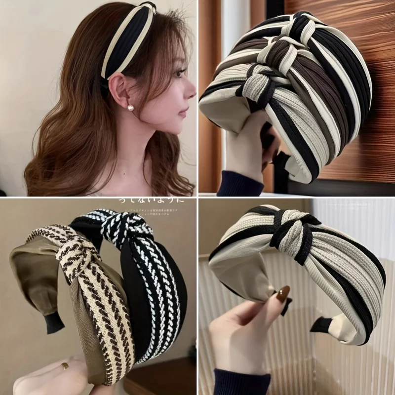 1Pcs Luxury Knotted High Crown Headband For Women, Elegant Wide Brim Open Face Hairband, Fashion Daily Hair Accessory For Ladies
