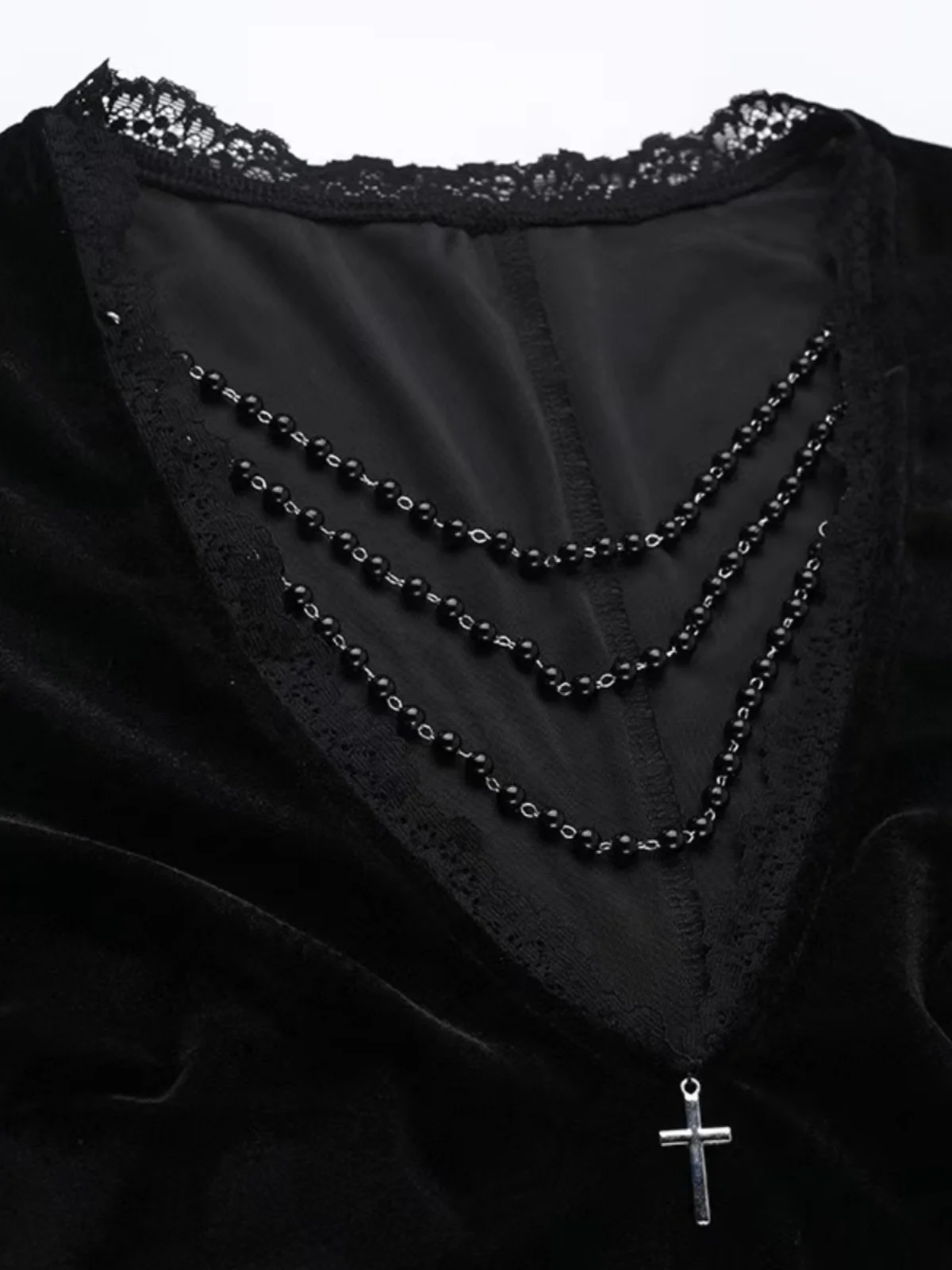 القوطية Sle المخملية الدانتيل Dr k سلسلة ريترو Bla Dr loween مكافحة الثقافة عالية الخصر طويلة Sve V-Ne Y-ape... #3