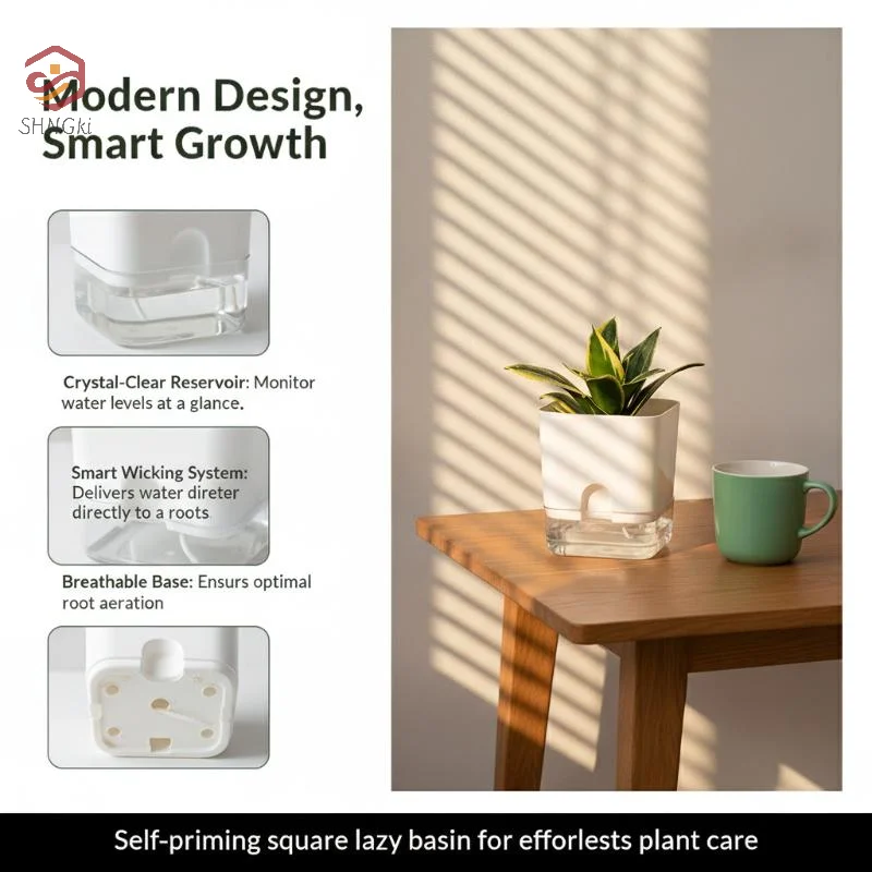 1Pcs Square Double Layer Flowerpot White Self Watering Plant Pot For Home Indoor Outdoor Balcony Garden Plants Decor Flowerpot