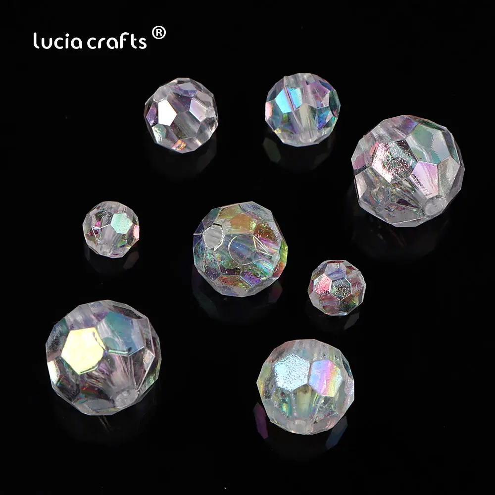 Lucia Crafts 5/6/8/10/12mm AB Color Faceted Beads Diamond Crystal Loose Bead  For Necklace  DIY Jewelry Making  D1406