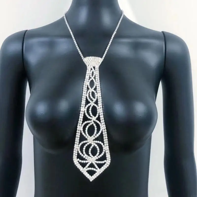 L5YA ربطة عنق عصرية بأحجار الراين وربطة عنق وربطة عنق مجوهرات كريستالية للنساء للحفلات والارتداء اليومي العصري