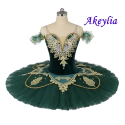 Customized Emerald Gold ballet Tutus Girl Professional Tutu classical red Pancake Ballerina Costumes competition 11 layer JN9192