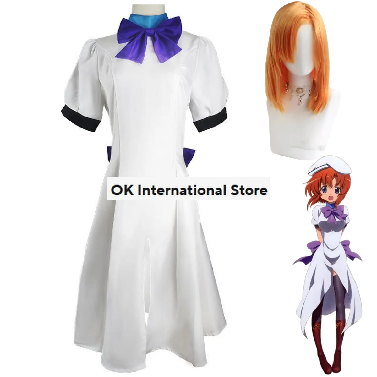 Anime Higurashi When They Cry Ryugu Rena Reina Cosplay Costume Wig White Dress Princess Skirt Woman Sexy Lovely Christmas Suit