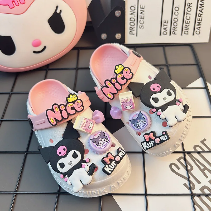 Sanrio Anime Hello Kitty Kuromi scarpe accessori per cartoni animati pantofole con foro antiscivolo donna fuori indossare sandali estivi per ragazze