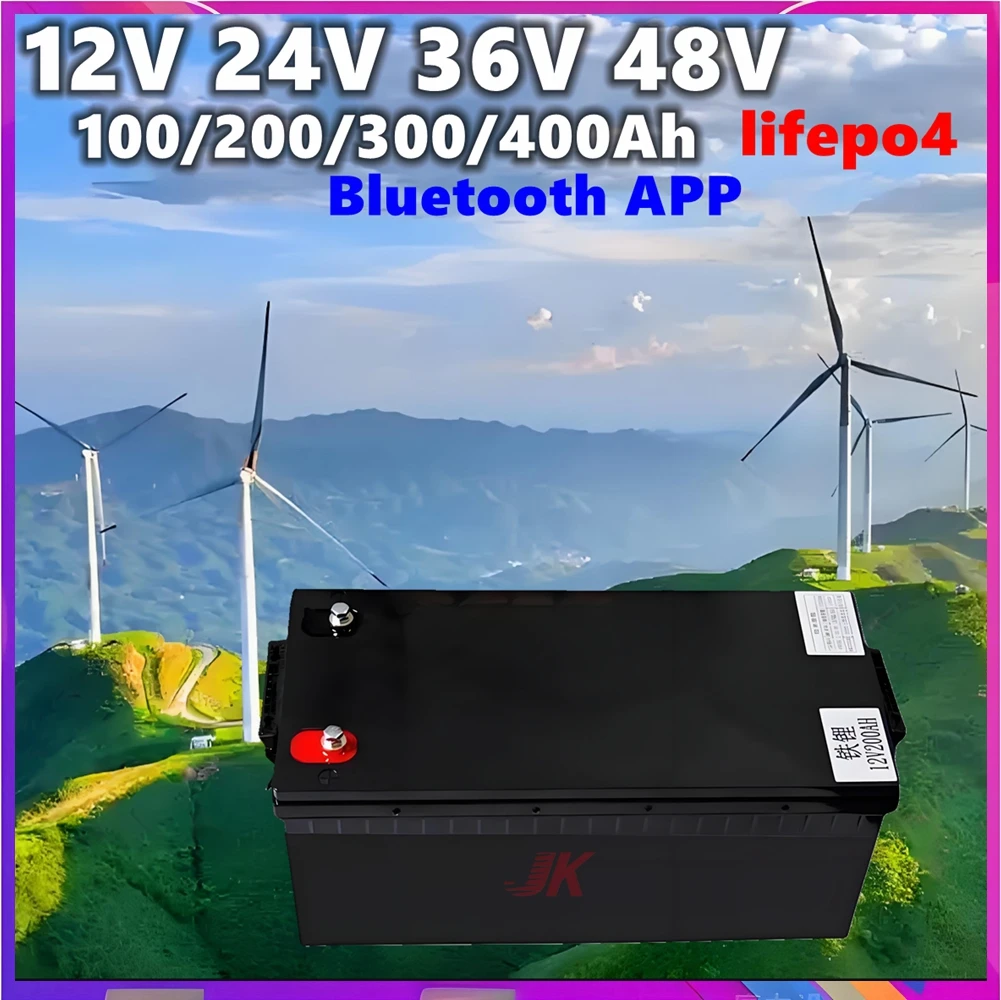 

12V 24V 36V 48V 100AH 200AH 300Ah 400Ah lifepo4 lithium battery bluetooth BMS APP for solar inverter EV Fishing boat,RV .Outdoor