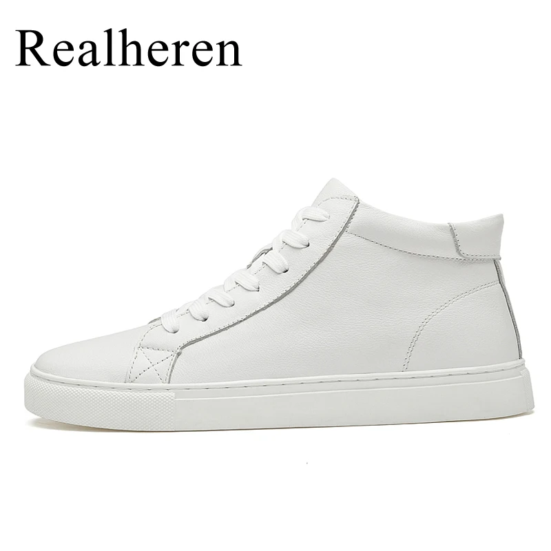 Genuine Leather White High Top Sneakers Men Skate Shoes Skateboard Shoes Black Big Size 48 49 Autumn Winter Plush