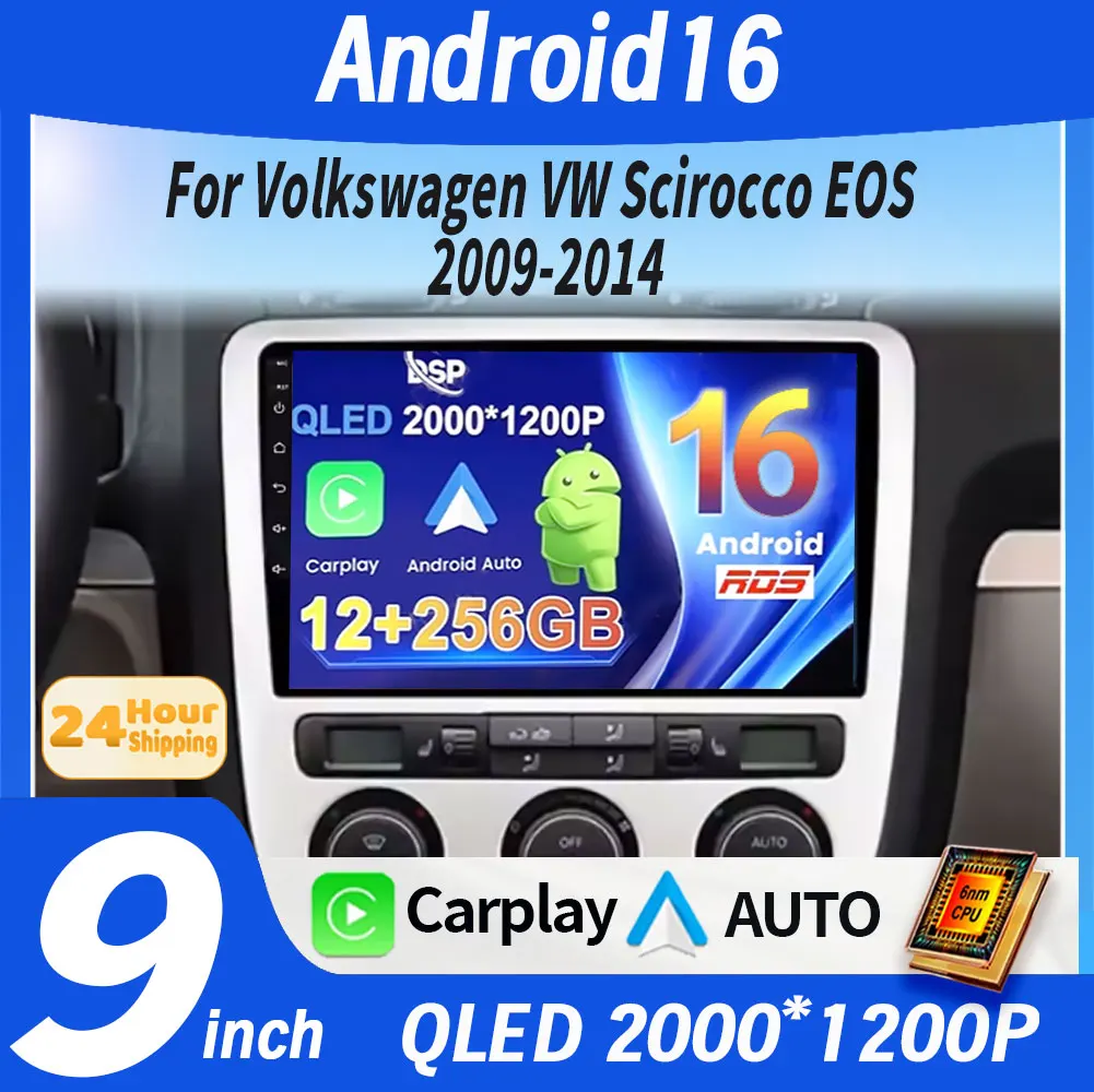 Android 16 For Volkswagen VW Scirocco EOS 2009 2010 2011 2012 2013 2015 2016 Car Radio Multimedia 4G WIFI Carplay GPS Navigation