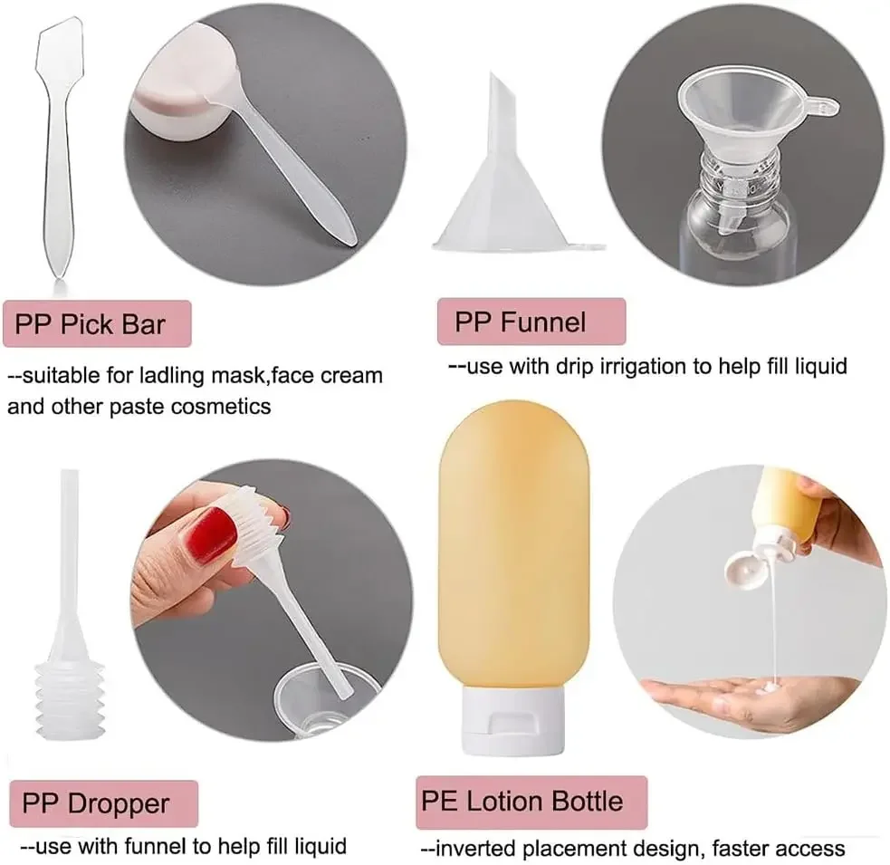 11 articoli da toeletta da viaggio bottiglia a prova di perdite e Set di tubi per articoli da toeletta liquidi certificati TSA per Set di contenitori cosmetici riutilizzabili da viaggio