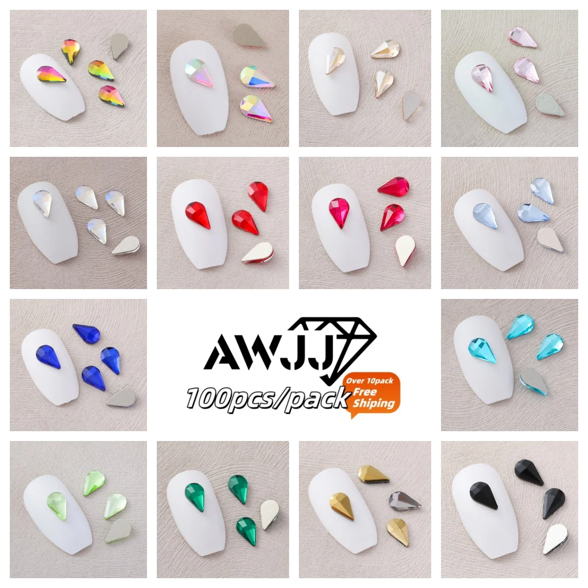 25 colores 100 Uds 5x8mm pegamento en forma de gota exquisito Nail Art Rhinestone preciosos diamantes de uñas-manicura profesional
