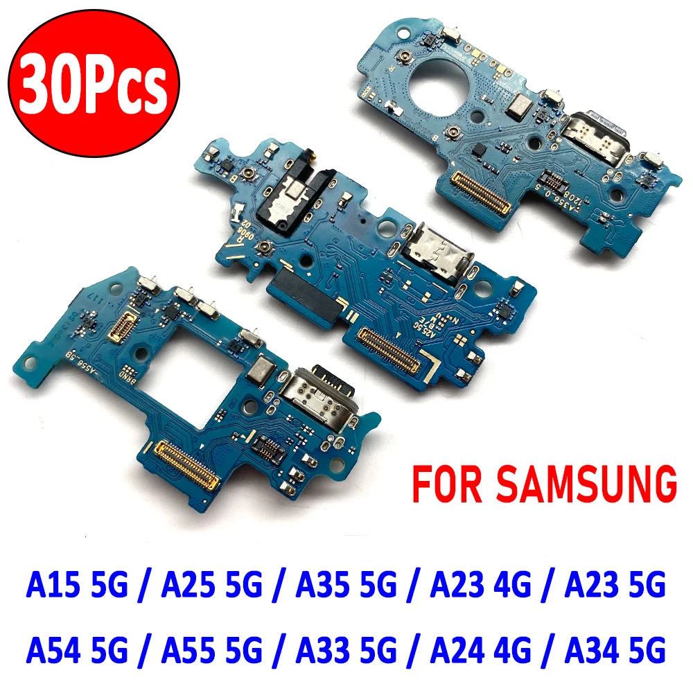 30Pcs，USB Charger Dock Connector Charging Port MicroPhone Flex Cable For Samsung A34 A54 A33 5G A24 A23 4G A15 A25 A35 A55 5G