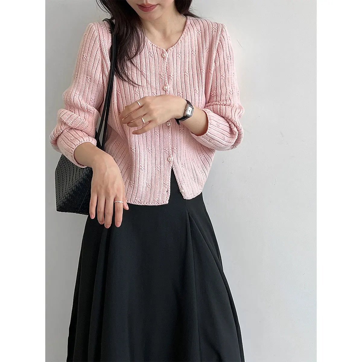 Autumn Women Pink Sweater O-Neck Single Button Knitted Ladies Cardigans Clothes Tops For Women Soft Sweater