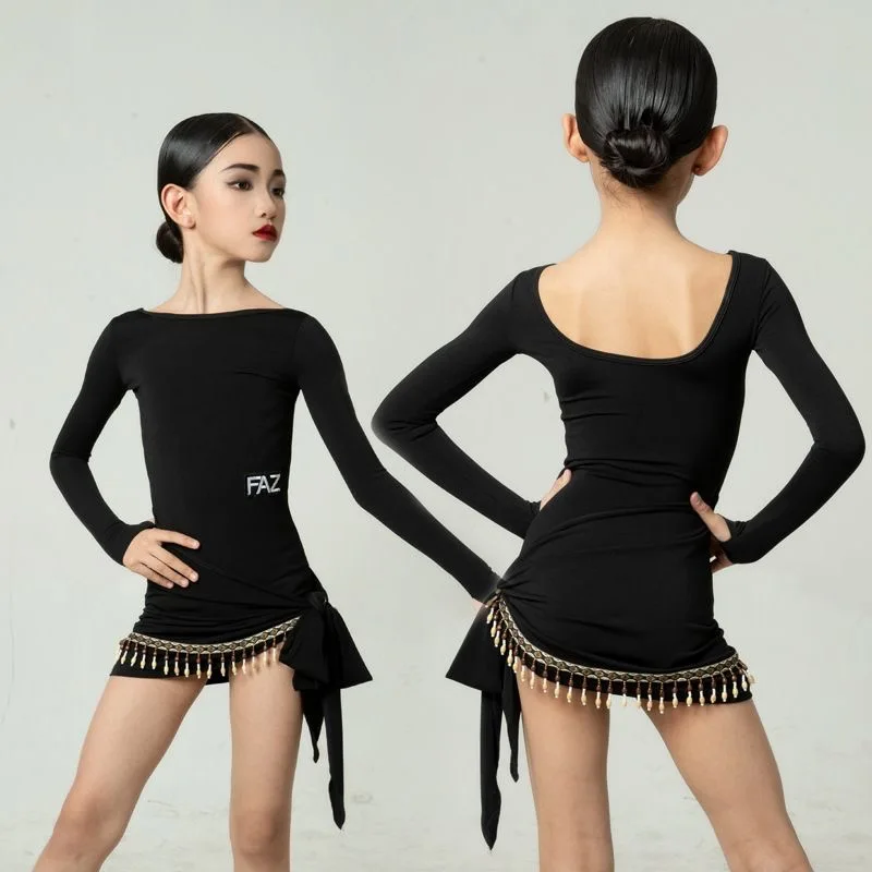 Abiti da competizione latino-americani Dancewear Linea Costume da ballo Abito da ballo latino per donna Abiti da ballo professionali Abito con frange