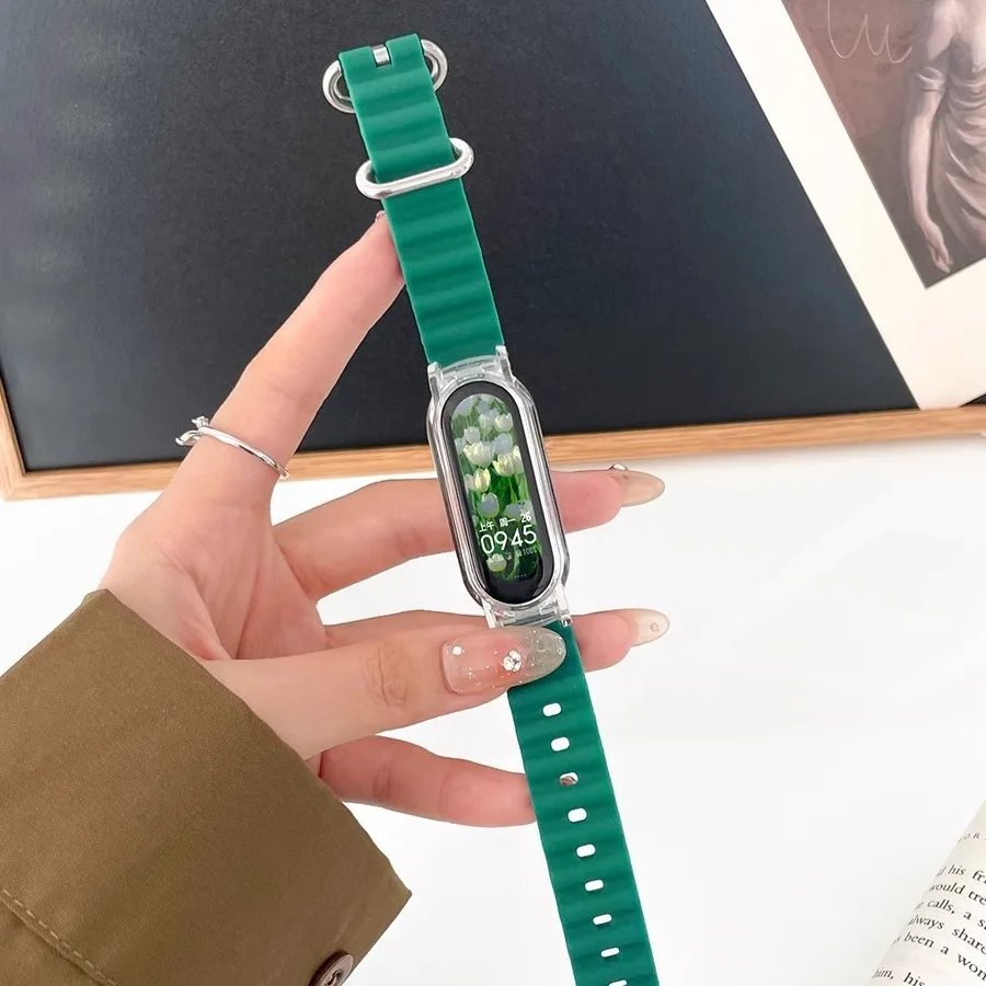 سوار سيليكون ناعم لسوار mi 8 و 7 و 6 و 5 و 4 و 3 ، بديل سوار رياضي ، نمط المحيط