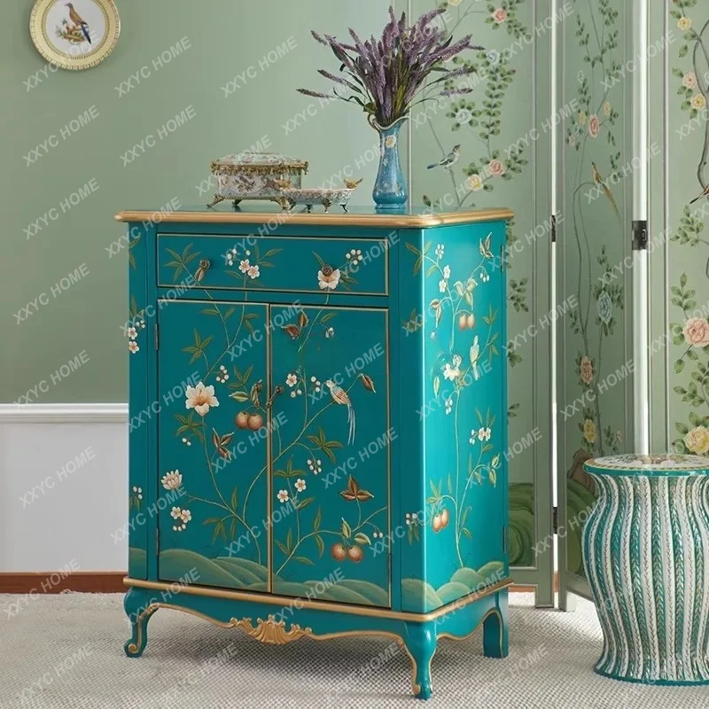 HHChinese style painted storage integrated wall entrance high-grade solid wood locker