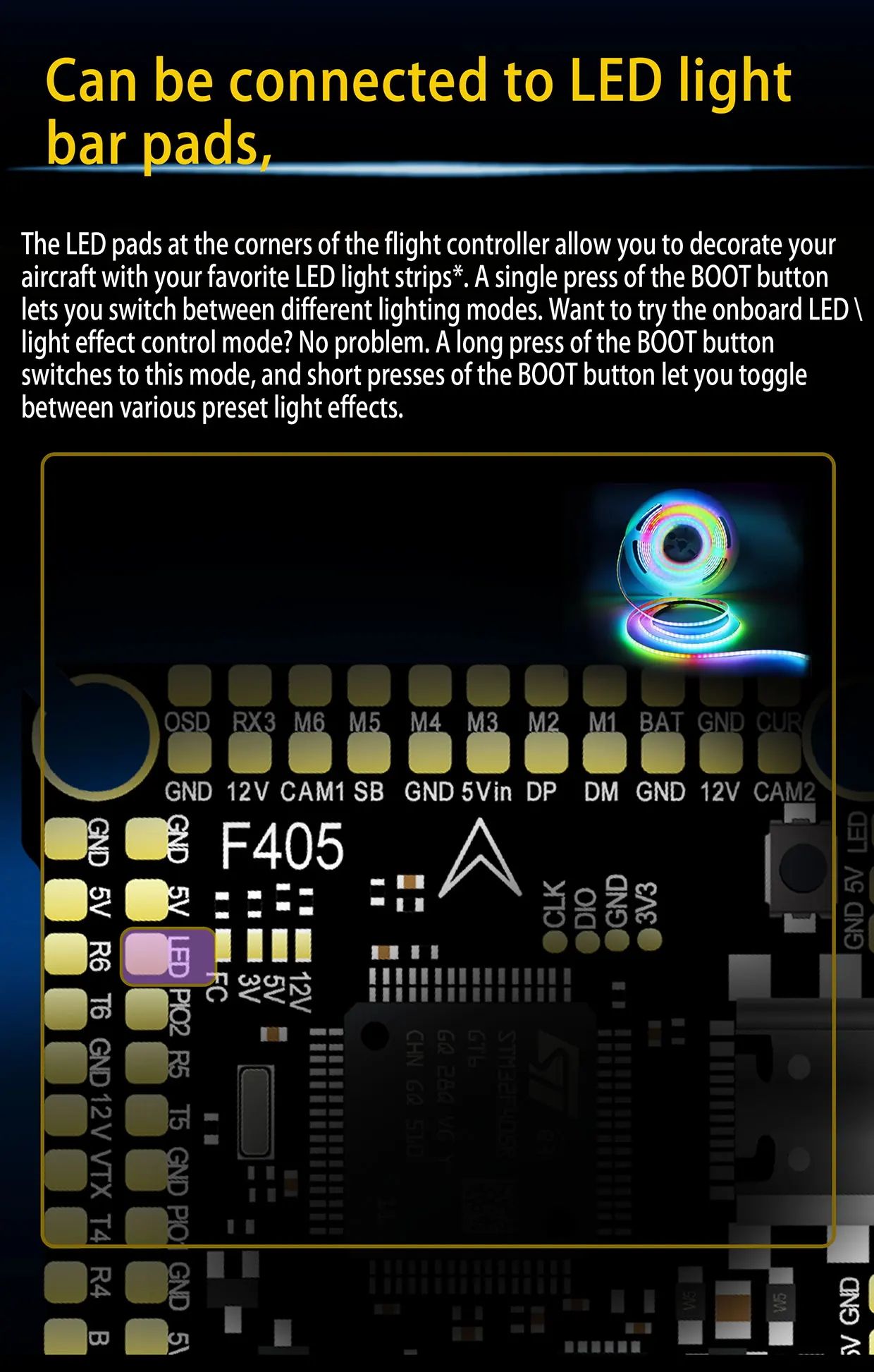 DAKEFPV F405 55A Stack 30,5X30,5mm ICM42688P BLS55A 4in1 ESC 3-6S FC&ESC INav Betaflight Konfigurierbar – Detail 9