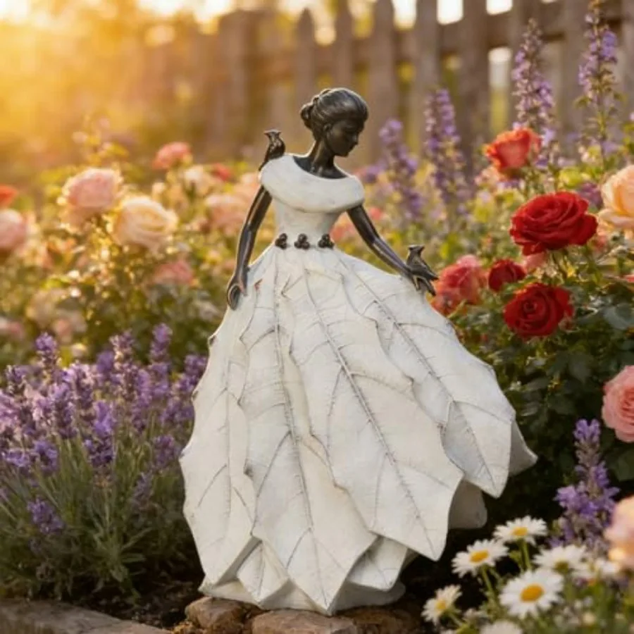 

Декоративная статуэтка для сказочного сада, 14,5 дюймов, для улицы, декор для стола, гостиной, сада, книжной полки, рождественский декор из смолы, с изображением девушки и холли
