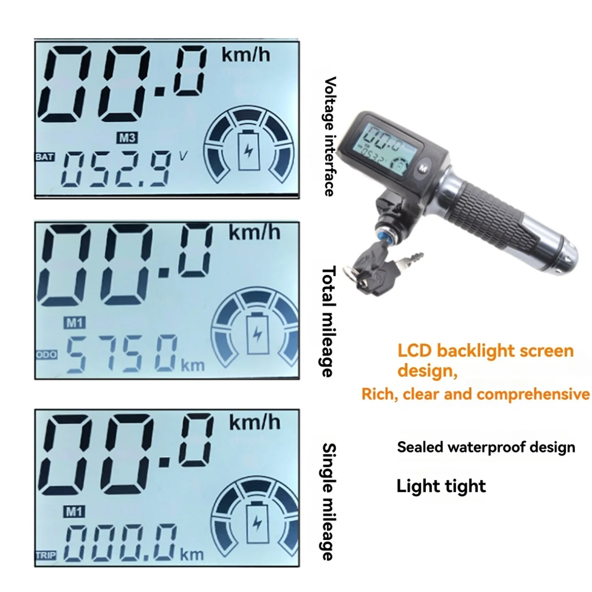 1 زوج دراجة كهربائية خنق قبضة مع شاشة الكريستال السائل 36-60 فولت سرعة التحكم خنق ل E-الدراجة سكوتر مسرع