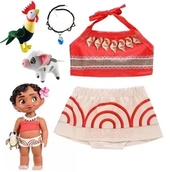 Moana Dress Girl Cosplay Girls Princess Vaiana Dress Movie Moana 2 Birthday Party Costume with Necklace Pet Pig Chick Sets