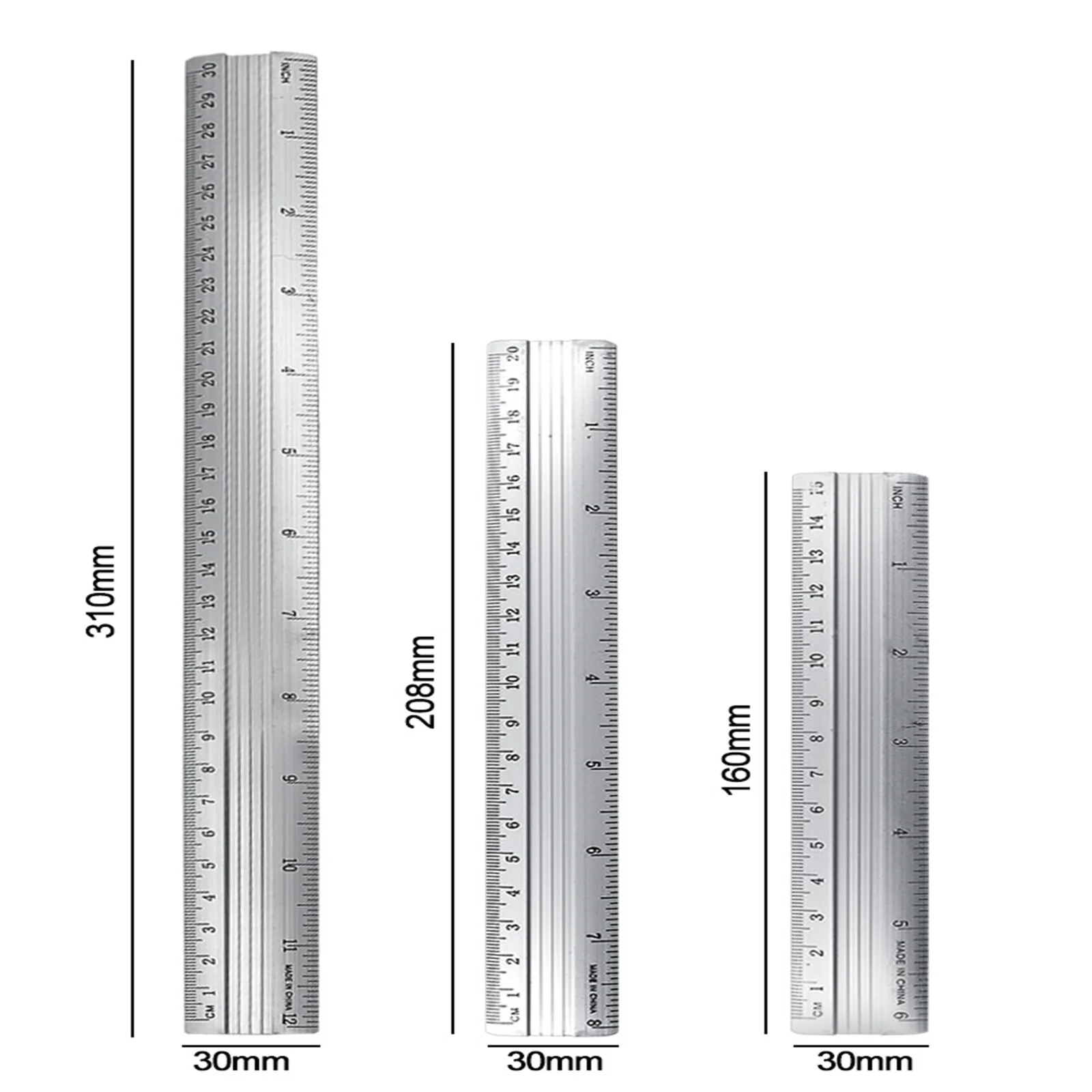 1Pc Righello Dritto Strumento di Misura di Precisione In Lega di Alluminio 0-150MM 0-200MM 0-300MM 0-6 Pollici 0-8 Pollici 0-12 Pollici