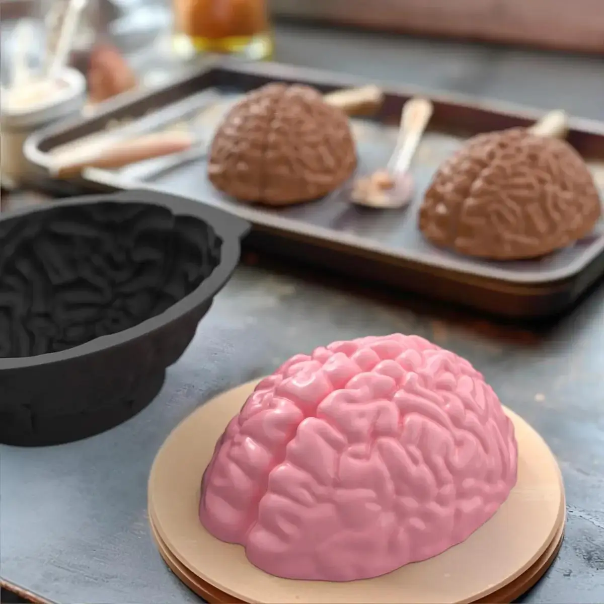 1pc Silicone Brain Shape Cake Pan for DIY Pudding Chocolate Cake Dessert Pastry Kitchen Baking Tools Molds Festival Party Decor