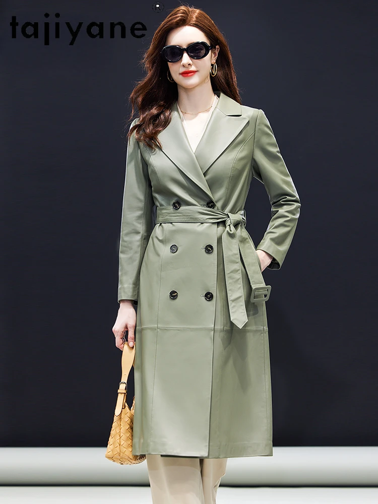 Tajiyane Natural Genuine Leather Jacket Women Fashion Autumn Sheepskin Coats Mid-length Trench Coat for Woman Clothing 2024 Belt