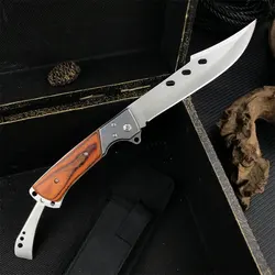 Outdoor folding knife, 420 steel inset colored wood handle, camping Survival Tactics Hunting self-defense multi-purpose EDC tool