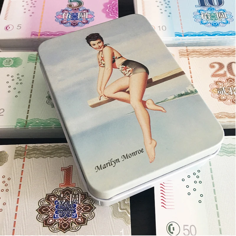 60pcs Mahjong Card Chip Card  with tin box Waterproof and Washable Plastic Face Value Imitation Money Voucher Token Card MJ60