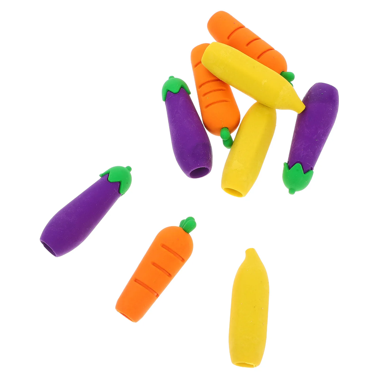 

9pcs Cute Pencil Hat Cartoon Tip Cover Erasers Adorable Caps Vegetable Office Extenders Fun Stationery Student Supplies