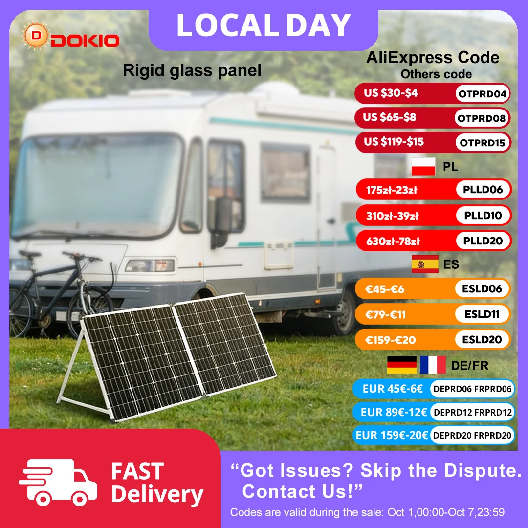 Pannello Solare Pieghevole Dokio 100W/160W/200W, Caricatore Solare Portatile 18V con Regolatore 12V per Campeggio, Camper e Attività all'Aperto