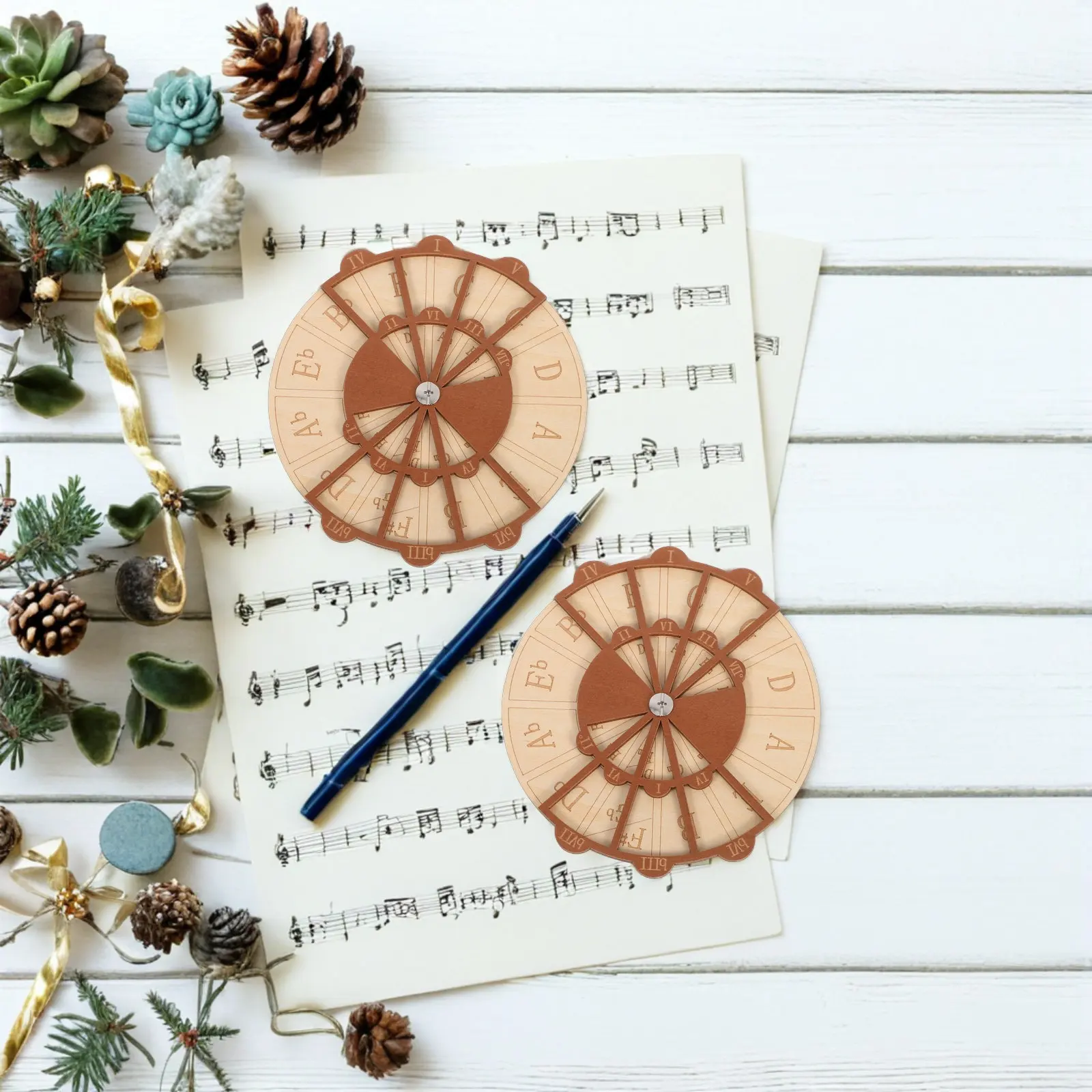 

2 шт. Деревянное колесо квинт-круга, инструмент для музыкальной теории, пособие для гитаристов, тренажер аккордов, аксессуар для обучения игре на фортепиано