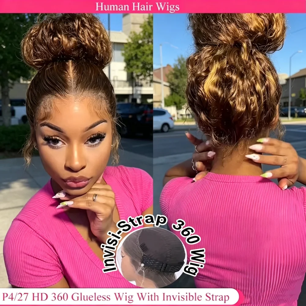 

4/27 Curly Highlight Wig Human Hair Preplucked 360 Full Lace Front Wig HD Human Hair Ready to Wear Deep Wave Human Wig for Women