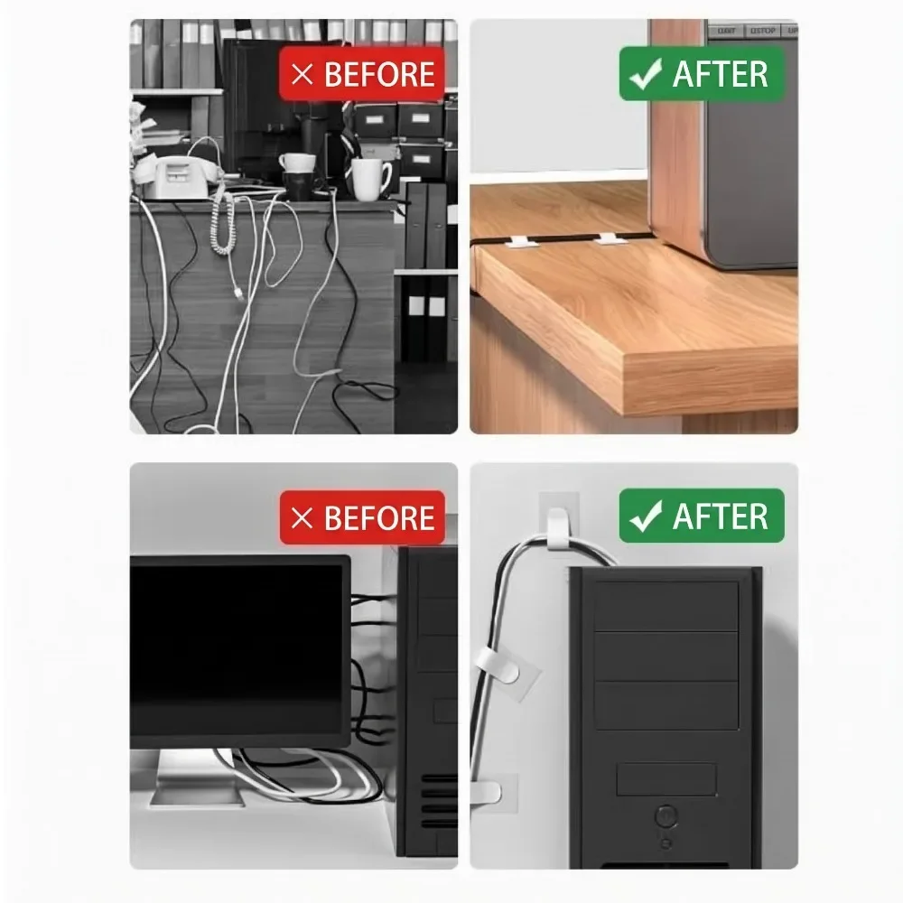 Self Adhesive Cable Clips 40Pack Wall Cord Organizer Hooks Wire Management Holder Straps for Computer TV Ethernet Desk Cables