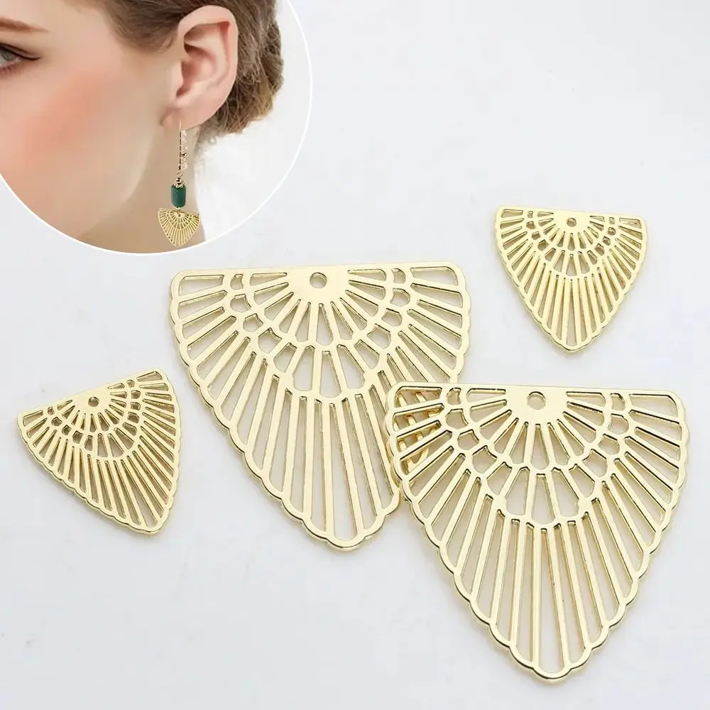 3 buah/lot baru seng logam campuran jimat Linker konektor kipas berbentuk DIY buatan tangan anting liontin berongga daun DIY perhiasan anting membuat