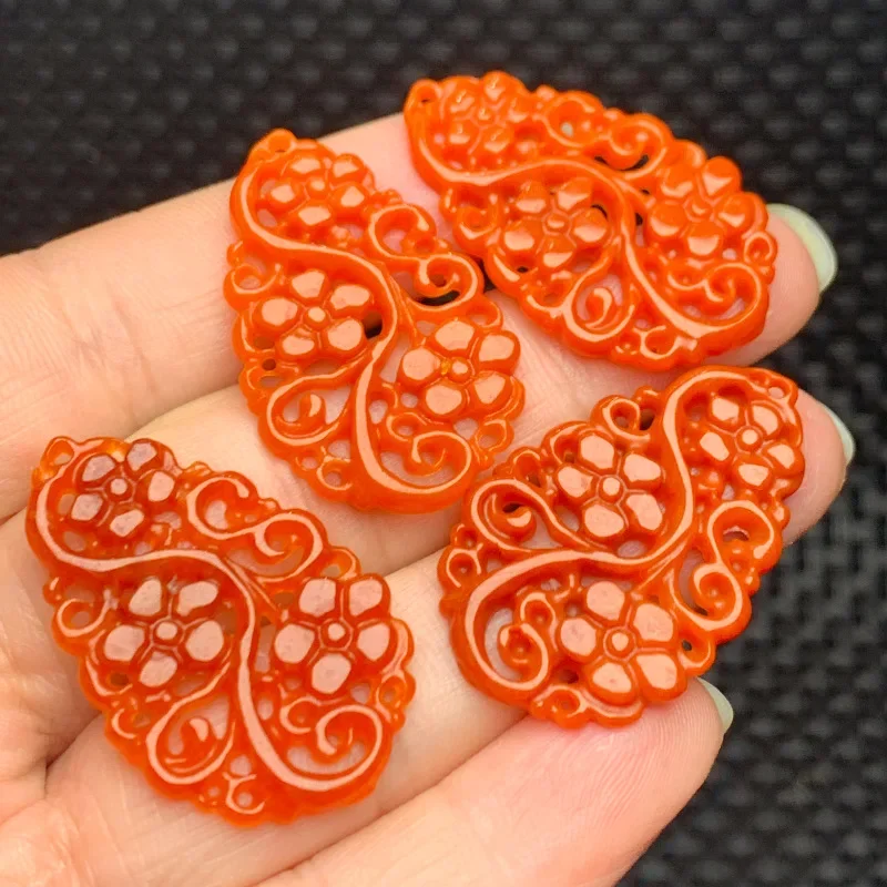 1pc Natural Yellow Jade Double Sided Hollow Out Flower Beads Pendants Jadeite Emerald DIY Earring Accessories Jewelry