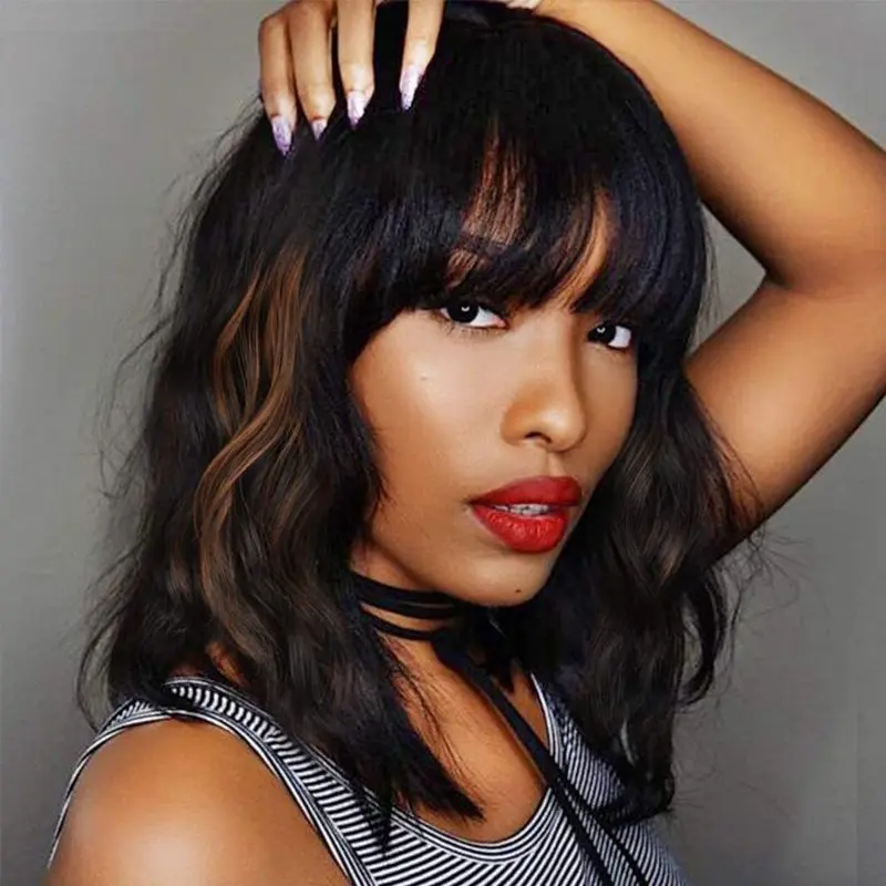 European and American women's wigs with bangs, short curly hair, water wave pattern, rose net cap, wholesale