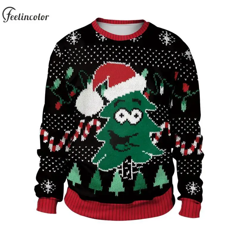 Christmas Tree Ugly Xmas Sweatshirt for Men Snowman Graphic Autumn Hoodies Puppy Wear A Santa Hat Funny Pullover Couple Clothes