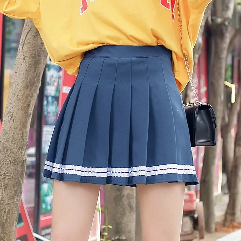 

Preppy Girl Pleated Skirts Elastic Waist Summer Vintage Mini Skirts Korean Streetwear Spring Student Strips Designed Dance Skirt